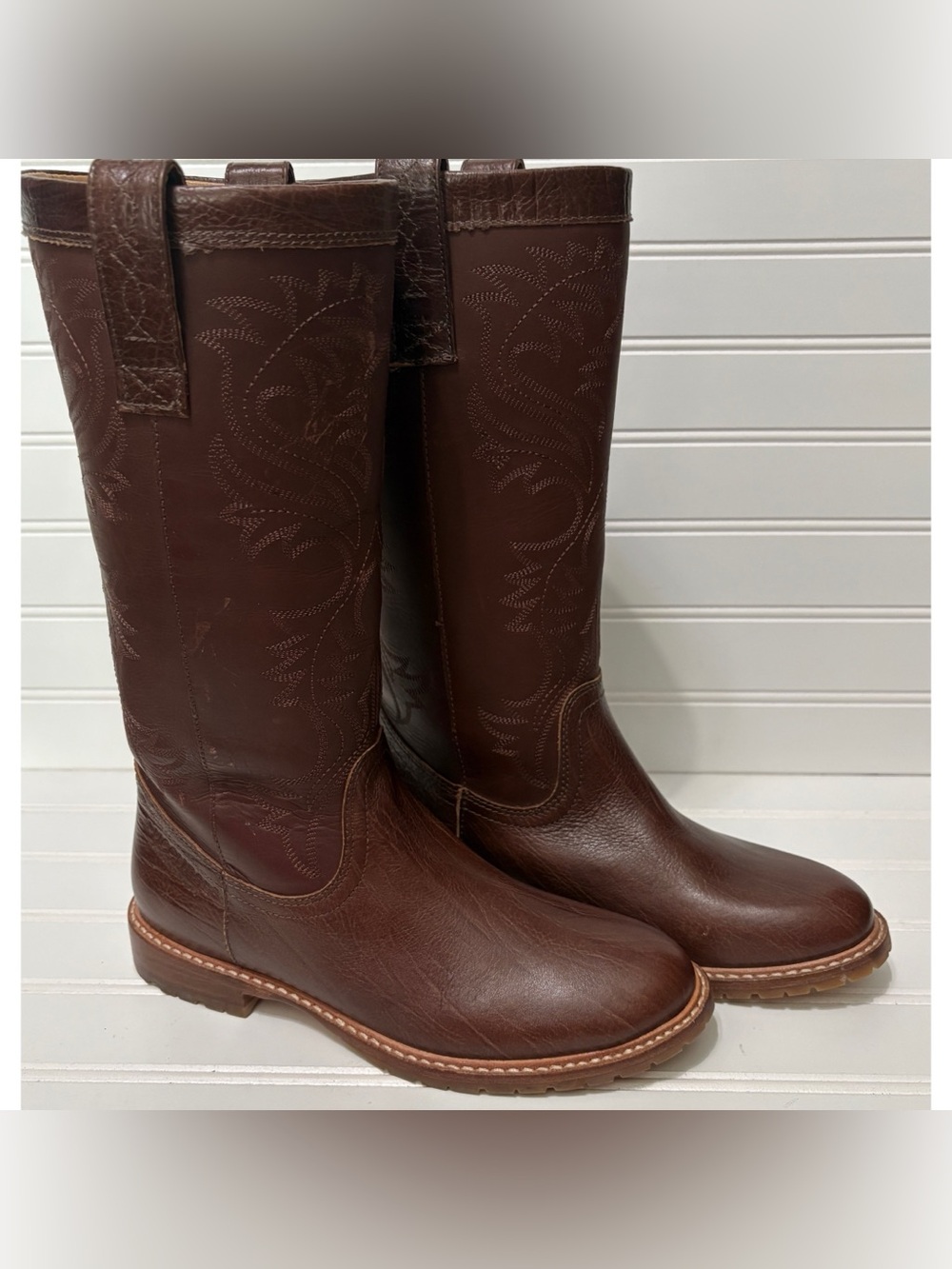 LUCCHESE Brown Leather Waterproof Western Rain Barn Tall Boots Womens Size 6 M